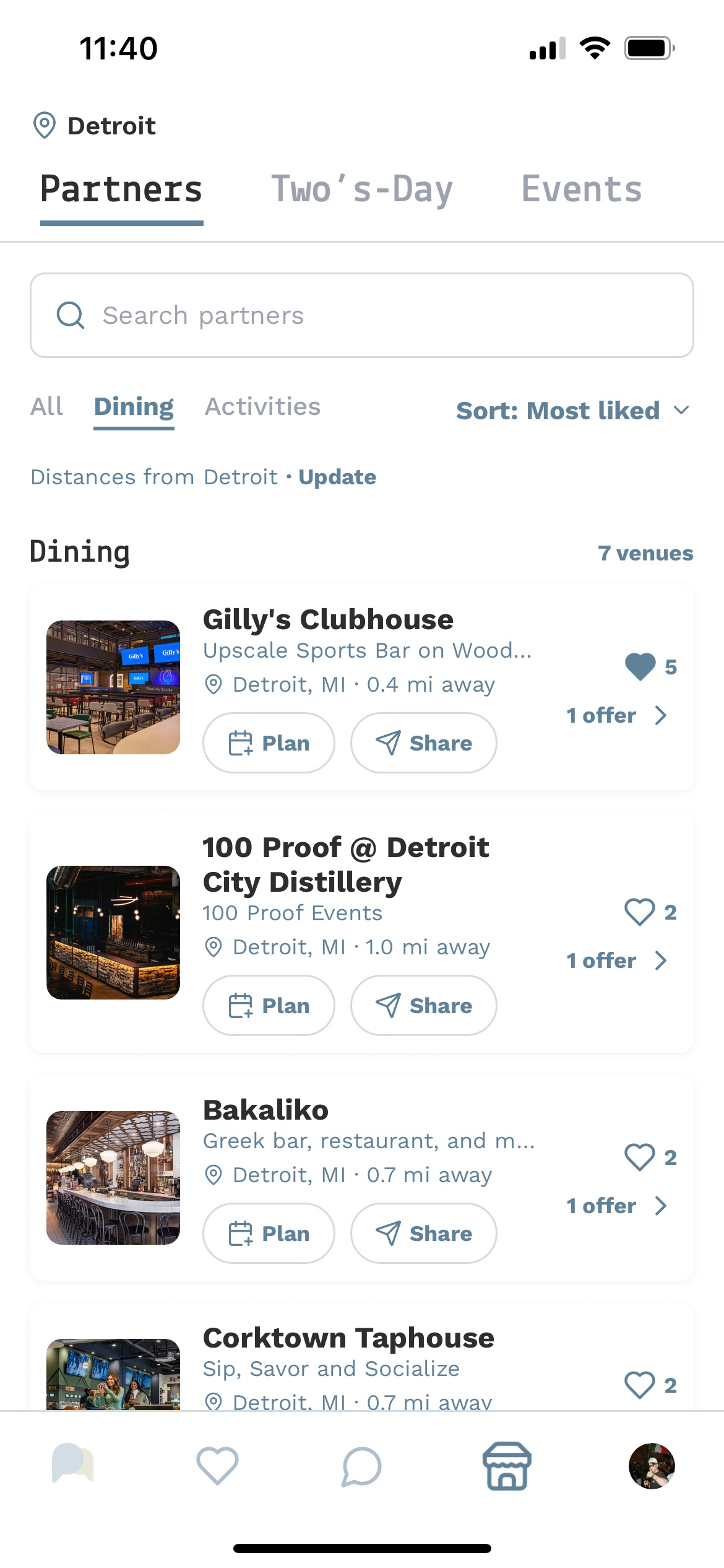 Paira dining partners screen showing Detroit restaurants